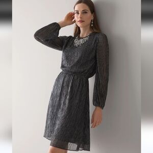 White House Black Market Long Sleeve Shimmer Blouson Dress Size XXS